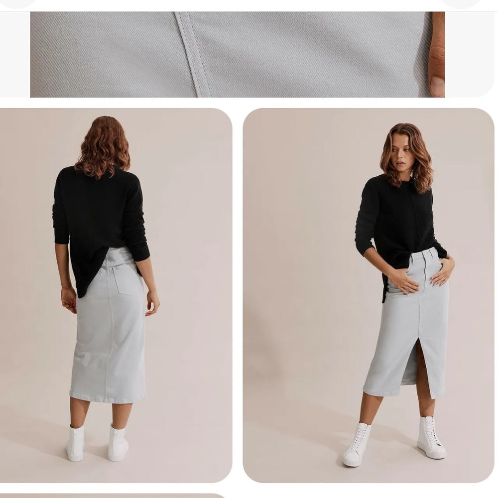 Light Grey COUNTRY ROAD Denim Midi Skirt, Stretch, Pockets, Front Split, Size 16 - Picture 4 of 6